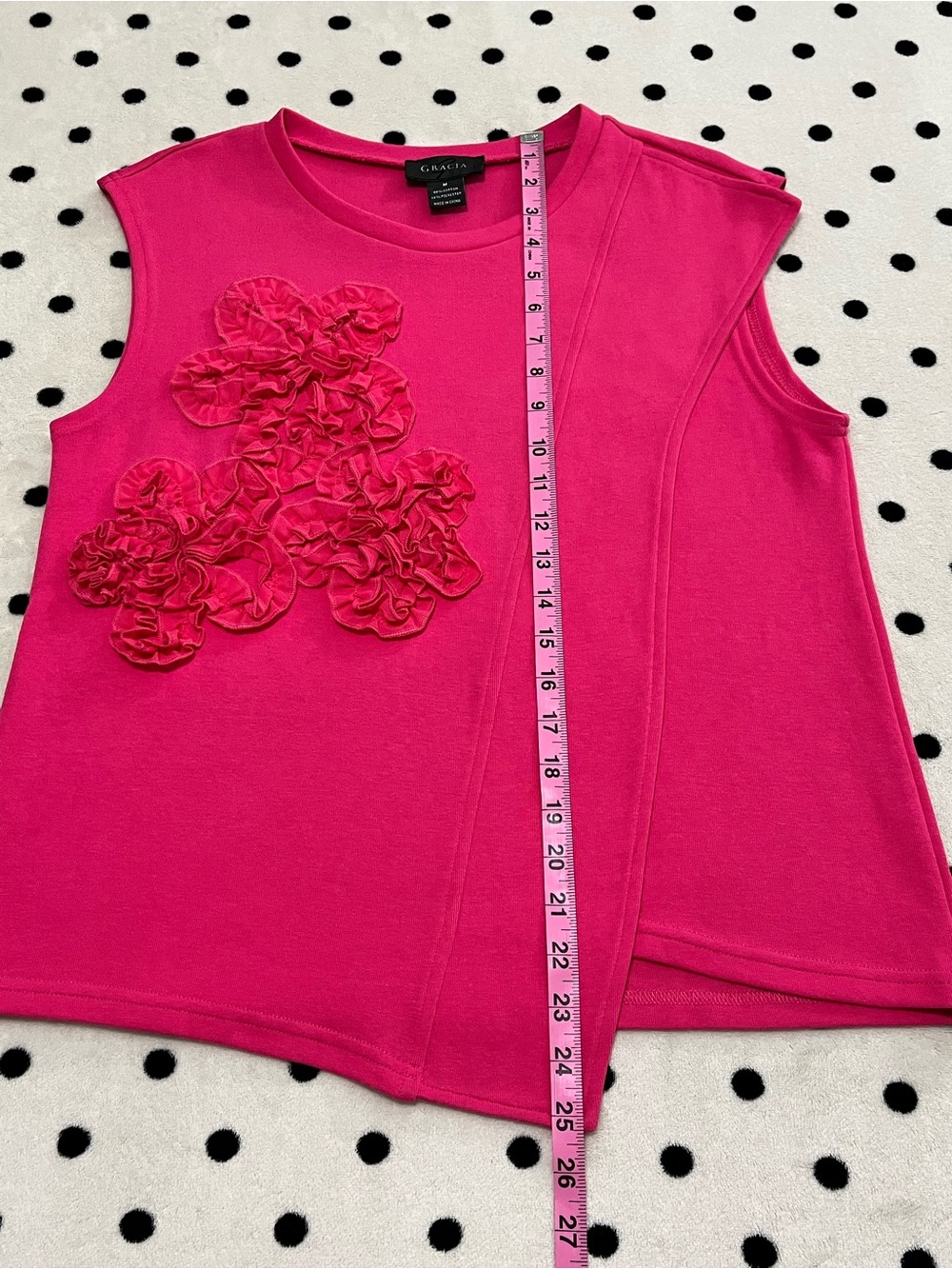 Gracia Hot Pink Rosette Asymmetrical Sleeveless Blouse Size M - Picture 9 of 10